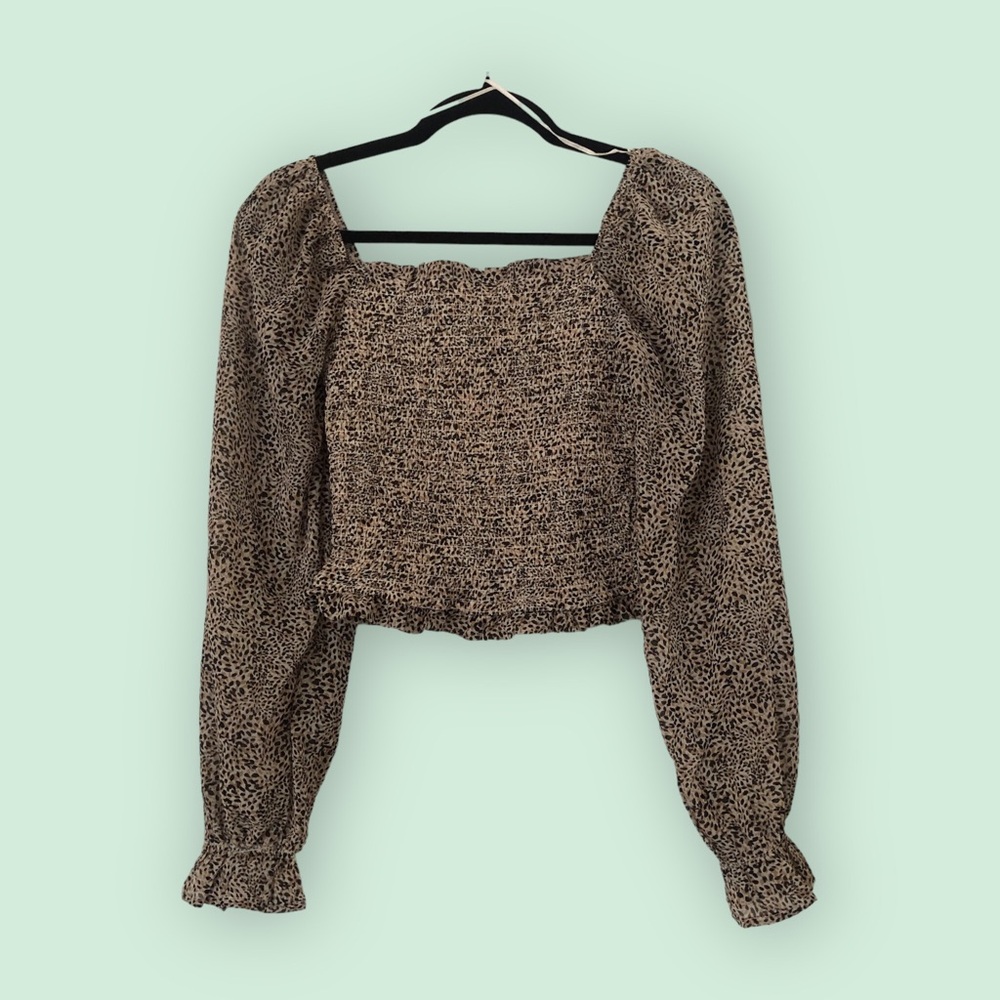 Japna Leopard Print Balloon Sleeve Crop Top
